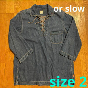 orSlow Denim Pullover Shirt - Size 2 - Navy - 100% Cotton